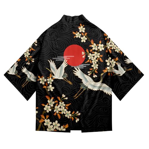 AMOMA Men Japanese Kimono Lightweight Loose Breathable Casual Cardigan Coat Top Yukata Jacket(4XL,Color05)4