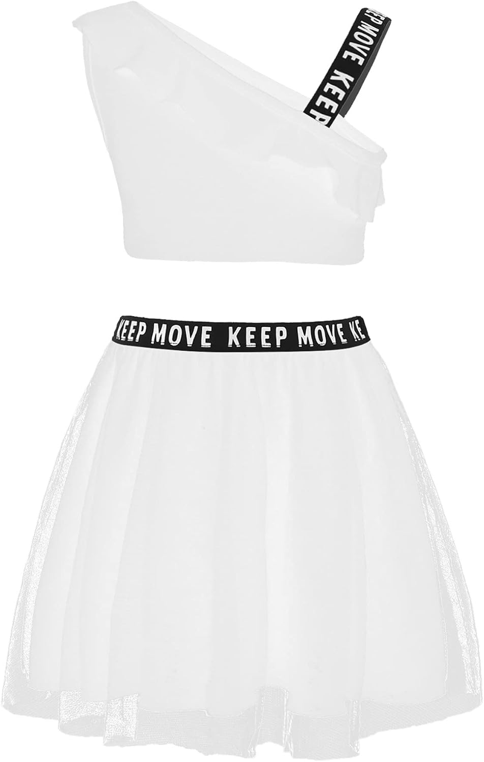 Freebily Kids Girls Two Pieces Active Outfits Flounce Crop Top with Mesh Skirt Clothes Set