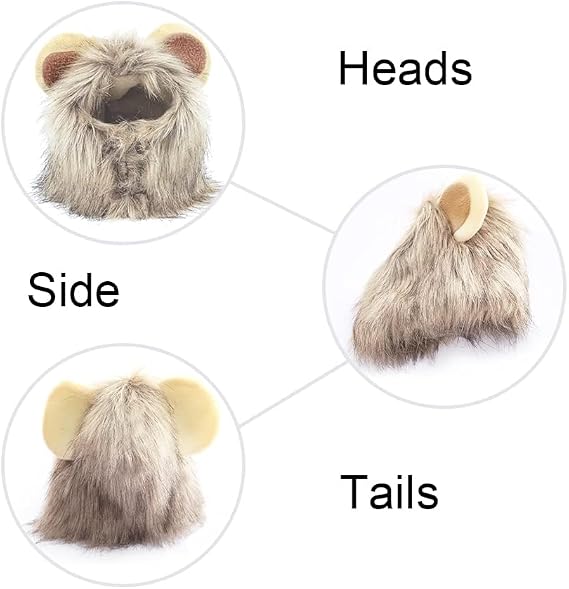 Adorable Lion Mane Costume for Cat & Dog, YUANGUNGUN Funny Pet Cosplay Wig Cap, Pet-Friendly Clothing Accessories for Halloween Christmas Party (S Size)