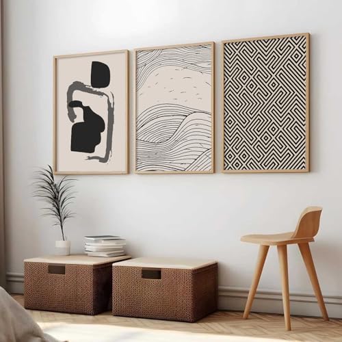 Image of HOTHOUSE Modern Art Decorative Wall Art Print With Frame Pattern Paintings For Living Room Bed Room Hotel Wall Decor Digital Reprint Set of 3 (10X13 inch)