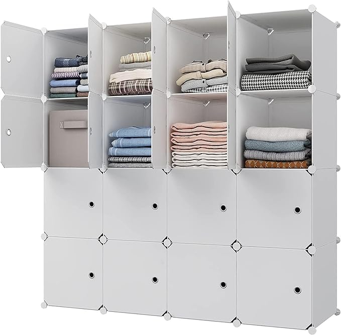 Cool Berry Cube Storage Organizer Cabinet Closet Storage Shelves Plastic Storage cabinets cubes Shelving for Bedroom, Living Room, Office Portable Closet Clothes Storage. (16 cube white)