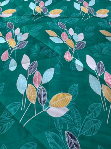 Image of HOMEKART 220 GSM Reversible Microfiber AC Comforter for King Size Bed | 3-Layer Quilted All-Season Duvet for Mild Winter | Soft & Breathable (220 x 240 cm, Floral, Green)