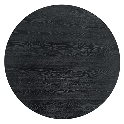 Image of Terra 59 inch Transitional Round Dining Table with Pedestal Base, Black | Engineered Wood, Smooth Finish, Mid-Century Modern Pedestal Base, 1 inch Thick Tabletop, Seats 4