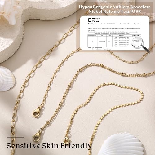 Image of LOYALLOOK Ankle Bracelets for Women Waterproof, 14K Gold Plated Cuban Figaro Link Chain Beaded Anklets Set, Dainty Layered Anklets for Women Non Tarnish Summer Beach Foot Jewelry Adjustable Size