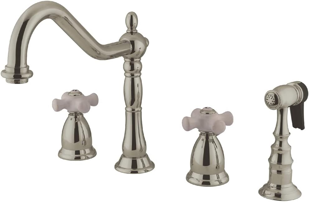 Amazon Crazy 🔥 Deals Kingston Brass KS1798PXBS Heritage Widespread Kitchen Faucet with Px Handle and Brs Spr, Brushed Nickel