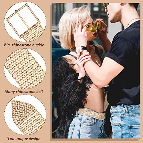 Women Rhinestone Belt Glitter Wide Waist Belt With Buckle Shiny Artificial Diamond Belt For Jeans Dresses (Gold) #TOP1