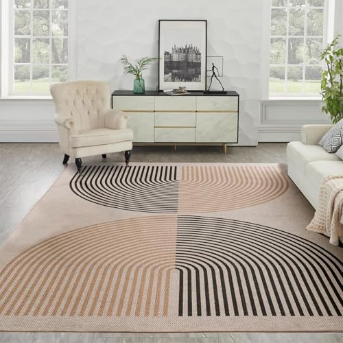 JaeMoose Outdoor & Indoor moderner, einfacher Teppich, Terrassenteppich, waschbarer für den Eingangsbereich, Bauernhaus, rutschfeste Fußmatte für den Innenbereich (Natur, 160 x 230 cm)