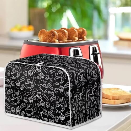 Image of Kitchen Toaster Dust Cover Bakeware Protector Compatible with 2 Slice Toaster Top Handle Design Heat-Resistant Dust Protection Anti-scratch, Coffee Bread Black