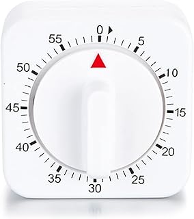 No Battery 60 Minute Mechanical Kitchen Timer With Loud Alarm and Visual Clock - Ideal for Cooking, Baking, Face Mask Time Management - Manual Wind Up Square Timer
