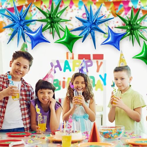 Image of TONIFUL 18Pcs 22Inch Blue Green Large Explosion Star Mylar Balloons and 10Inch Four Pointed Star Balloons Set for Christmas New Year Birthday Wedding Bridal Shower Anniversary Photo Booth Supplies