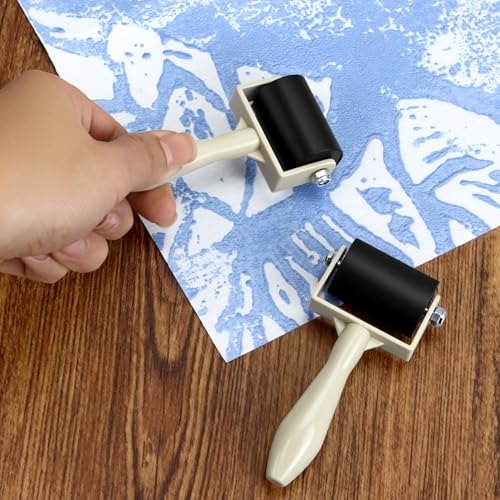 QWORK Rubber Brayer Rollers 1.4 Inch, 6 Pack for Printmaking and Crafts Non Slip Handle for Ink Painting Gluing DIY Art Stamping and Wallpaper Application - Thumbnail 4