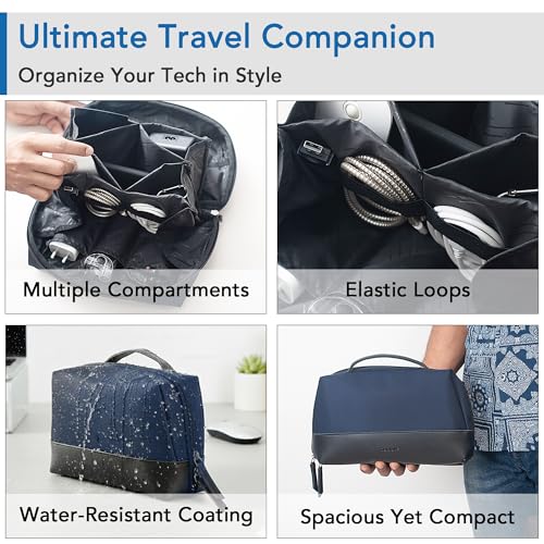 Image of OBLIQUE Siri Tech Pouch Accessories Organizer | Water Resistant Tech Organizer Bag for SD Cards, Hard Drives, Earphones, & Adapters | Premium Faux Leather, Comfortable Hand Carry Strap, Unisex