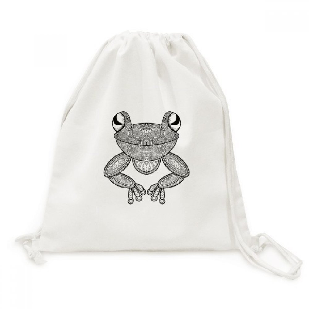Sac compact peinture petite grenouille verte toile drawstring backpack voyage - 5