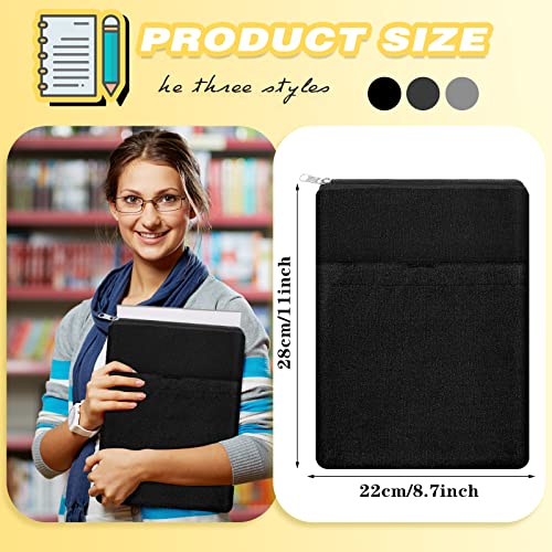 3 Pack Book Protector Pouch Sleeve With Zipper Washable Canvas Book Covers For Book Lovers Paperbacks Hardcover Notebook Bible Journal Textbooks, Medium 11 X 8.7 Inch (Black Style) #TOP3