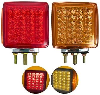 All Star Truck Parts 2pc Amber/Red 39 LED Double Face Stud Mount Pedestal Fender Stop Turn Tail Light for Heavy Truck Trailer Peterbilt Freightliner Kenworth Mack Western Star Left & Right Side Lights