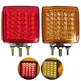 2pc Amber/Red 39 LED Double Face Stud Mount Pedestal Fender Stop Turn Tail Light for Truck Trailer Peterbilt Freightliner Kenworth Mack Western Star. Left and Right Side Lights
