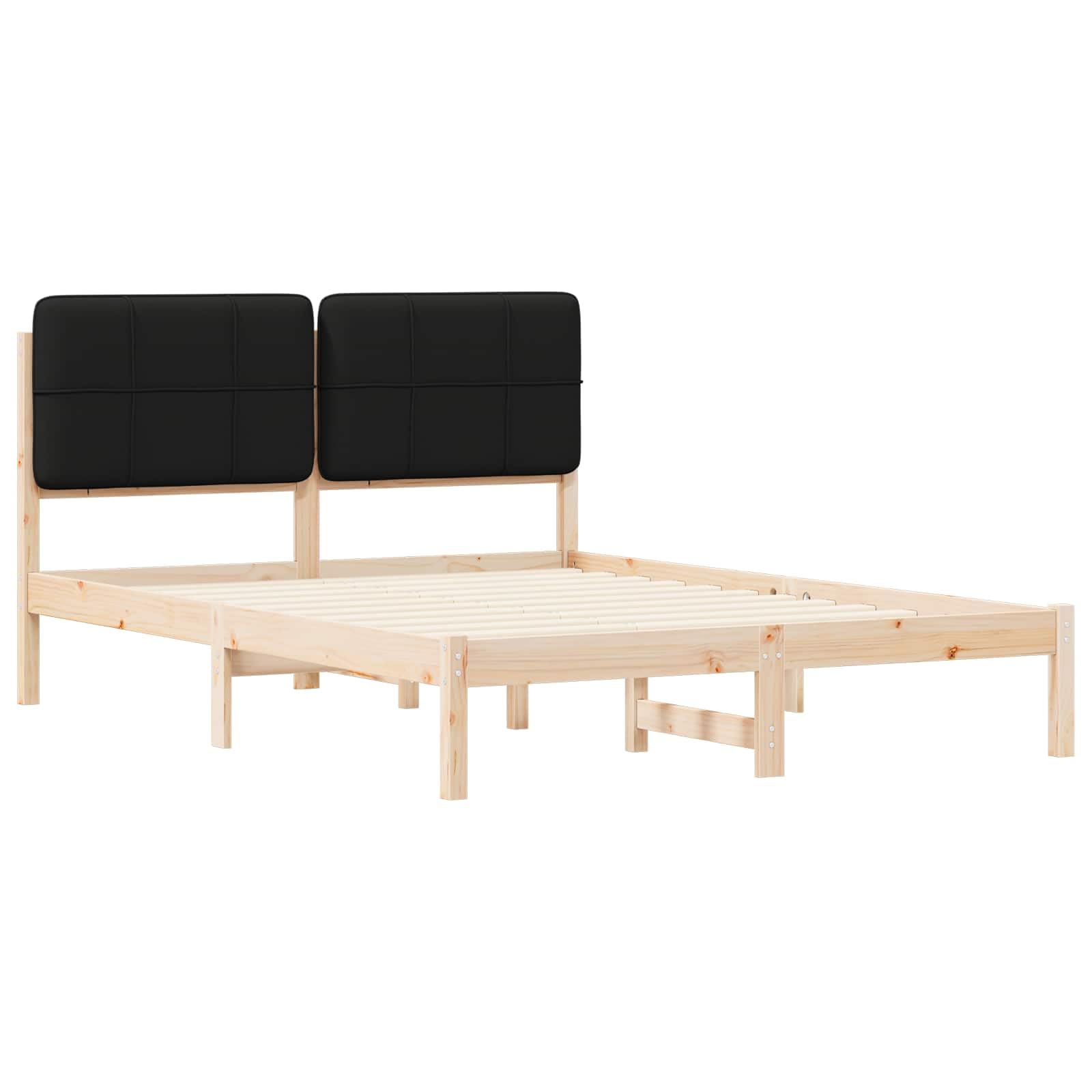 Telaio letto con testiera imbottita, nero, 160 x 200 cm, King Size, struttura in legno massello di pino massiccio, moderna camera da letto