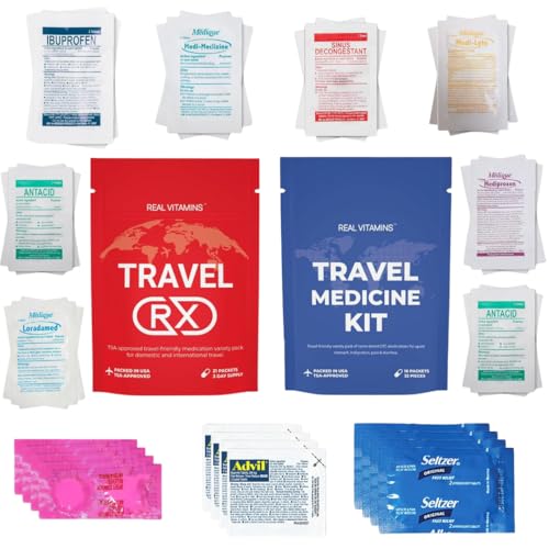 Premium Travel Medicine Kit - 37 Individually Wrapped Packets (74 Pieces) - TSA Approved OTC Meds for International Travel, Cruises - Brand Name OTC Medications (2 Kits)