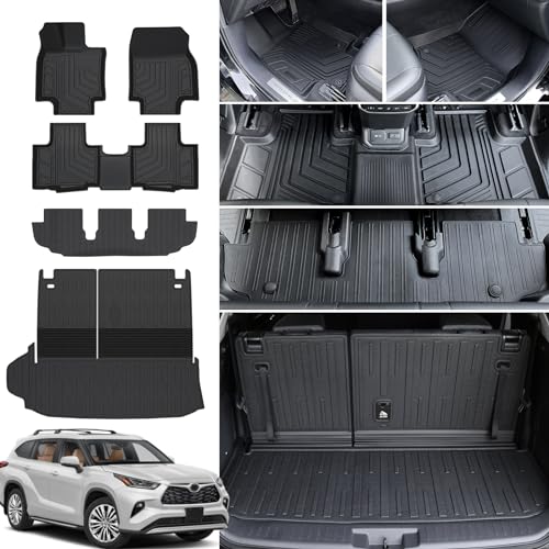 JOULARISE Floor Mat Cargo Mat for 2020-2024 2025 2026 Toyota Highlander 7 Seat Car Mat Accessories(Both Hybrid and Gas) All Weather TPE Cargo Liner Trunk Mat with Backrest Mat(Highlander-Full Set)