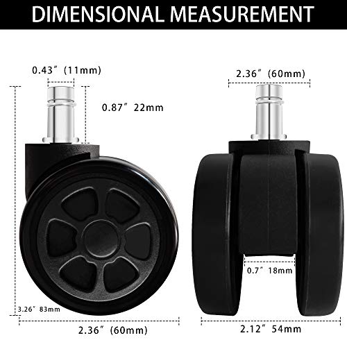 Tianshu Office Chair Wheels,Universal Gaming Chair Casters Heavy Duty Office Chair Replacement Parts Rubber Desk Chair Caster Wheels For Wood & Hardwood Floors Set Of 5, Black #TOP1
