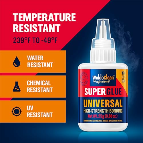 Image of WoldoClean Super Glue All-Purpose Liquid 25g - Fast Drying Clear CA Adhesive for Metal, Plastic, Wood, Ceramic, Glass & DIY Repairs