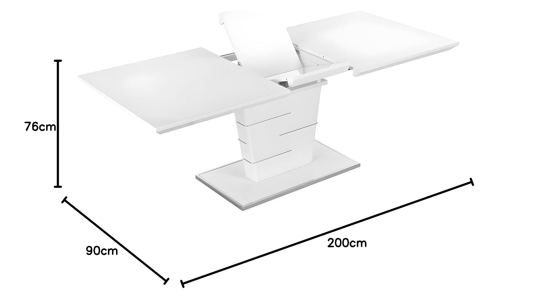 Vente-unique Mesa de Comedor Extensible con 6 a 8 Cubiertos, Madera de Densidad Media lacada, Color Blanco