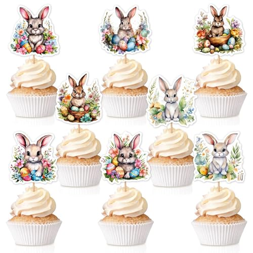 Easter Bunny Cupcake Toppers Rabbit Cake Picks for Happy Easter Spring Theme Party Supplies, 32 Pieces