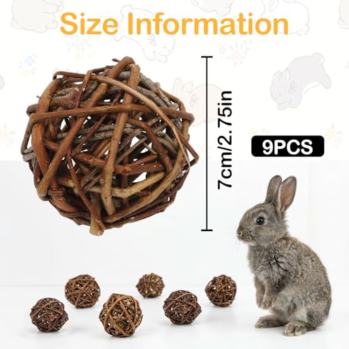Ervoxo Lot de 9 balles à mâcher pour lapin, hamster, cochon d'Inde, chinchilla, gerbille (A) – vue 2