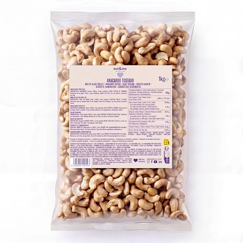 Anacardos enteros Tostados SIN SAL 1 Kg nut&me | Sin Gluten | Vegano | Natural | Alto en proteínas | Snack saludable y sabroso |