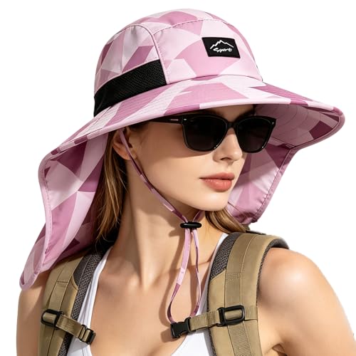 Image of Rosoz Outdoor Sun Hat for Men Women, UPF50+ Protection Safari Cap Wide Brim Mesh Fishing Hat with Neck Flap Beach Garden