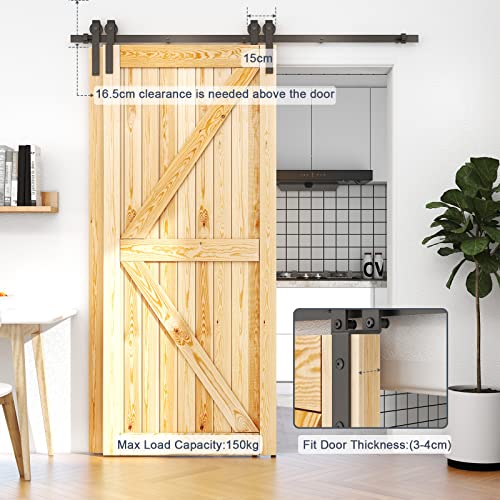 ETIASQSA 244CM/8FT Bypass Schiebetürbeschlag Set Schiebetürsystem Gleitschiene Holzschiebetür Schwarz