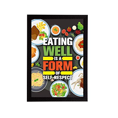 Image of eCraftIndia inchEating Well is A Form of Self-Respect Quote Painting Digital Printed Wall Art - Inspirational Kitchen Decor - Gift for Loved Ones - Suitable for Birthdays, Housewarmings