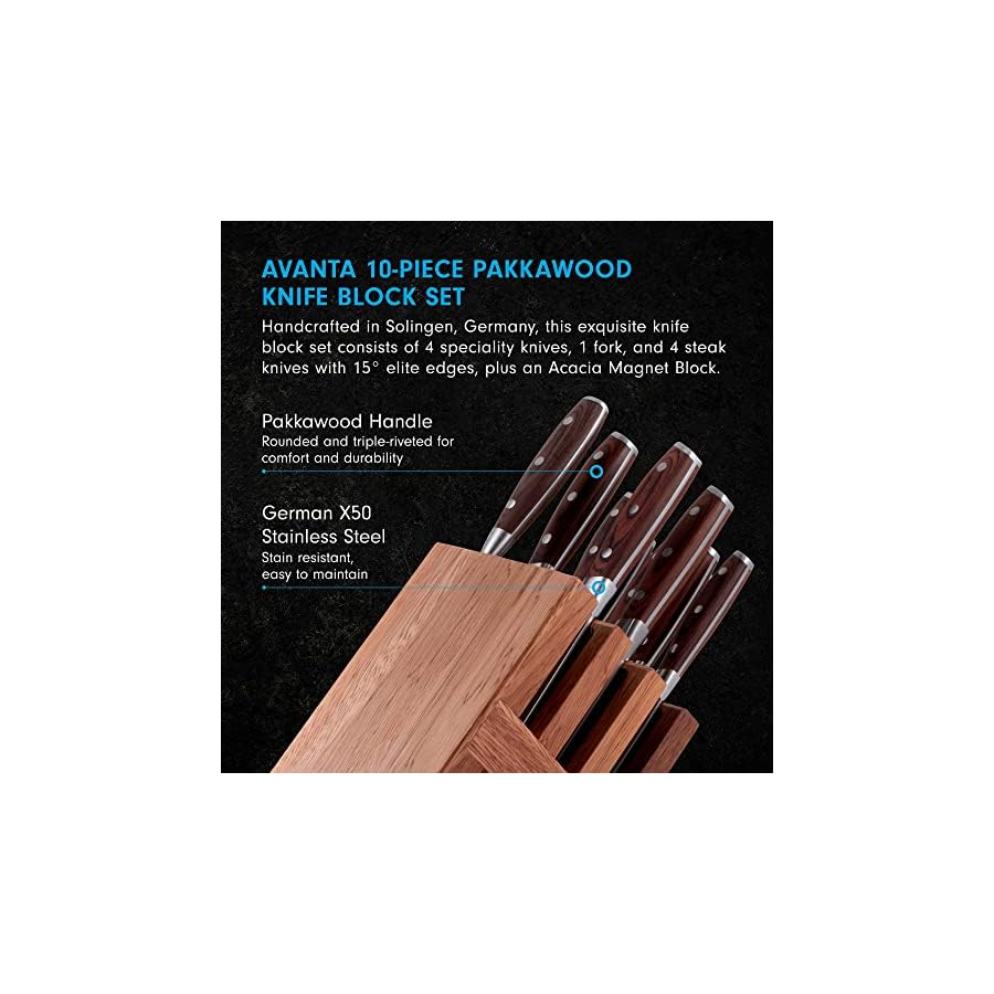 Messermeister-Avanta-10-Piece-Pakkawood-Knife-Block-Set-German-X50-Stainless-Steel-Includes-4-Speciality-Knives-Heavy-Weight-Fork-4-Steak-Knives-Magnetic-Knife-Block Messermeister Avanta 10-Piece Pakkawood Knife Block Set - Oprah's Favorite Things 2024 - German X50 Stainless Steel - 4 Speciality Knives, Heavy-Weight Fork, 4 Steak Knives & Magnetic Knife Block