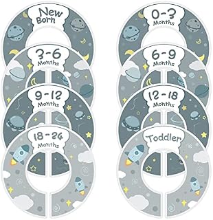 RosewineC 8pcs Original Design Premium Wood Baby Closet Dividers, from Newborn to 24 Month, Baby Closet Organizers, Nursery Decor, Baby Clothes Organizers, Grey