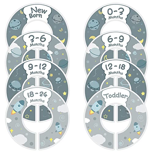 Image of upain Baby Closet Size Dividers for Clothes Set of 8 Nursery Floral Animal Starry Sky Clothes Organizer by Size/Ages from Newborn to Toddlers Wardrobe Hanger Dividers for Unisex Baby Girls Boys