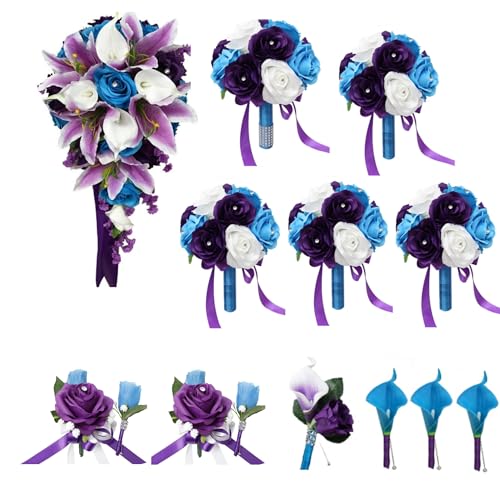 Angel Isabella Artificial Flower Wedding Package-Turquoise Liliac Purple Theme-6 Bouquets,6