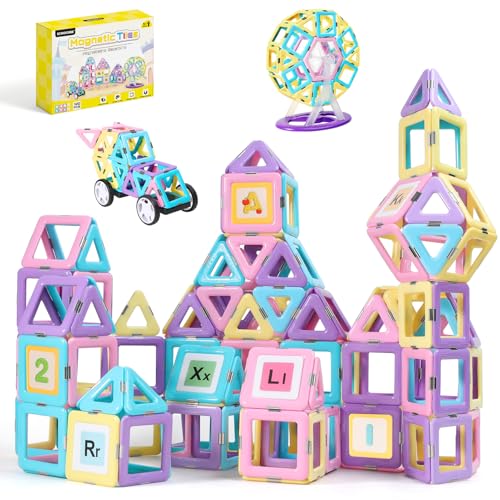 ECHOCUBE Bloques de Construcción Magnéticos, 120 Piezas Juego de Baldosas Magnéticas con Ruedas Magnéticas para Niños, Juguete Magnético para Niñas y Niños Regalo de Cumpleaños de Navidad