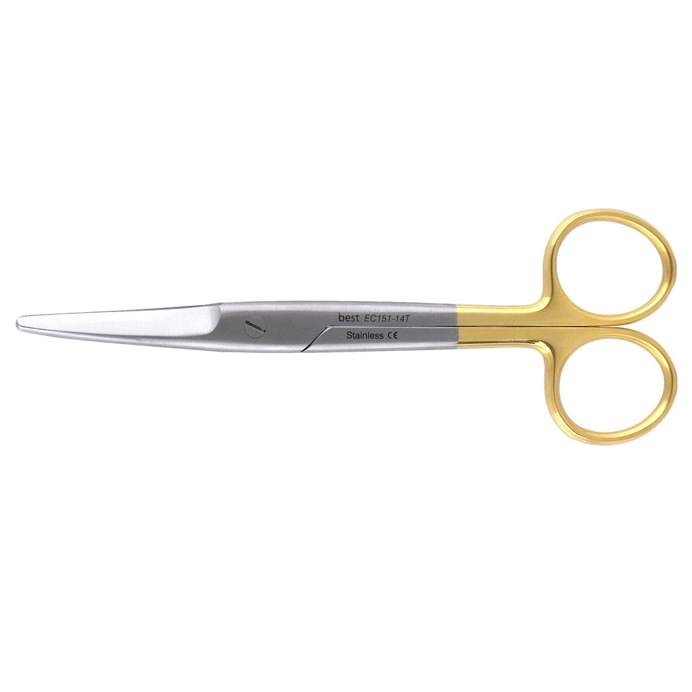 Best for Surgery Hochwertige professionelle schmale Mayo Hartmetall Universal-Schere beide Seiten stumpf 14cm gebogen rostfrei