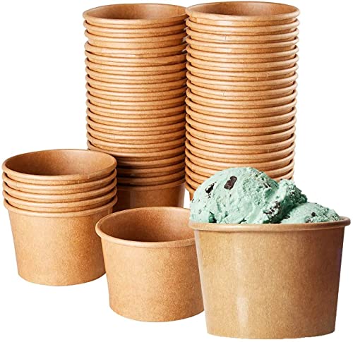 DeinPack Lot de 50 gobelets en carton universel respectueux de l'environnement avec PLA pour glace, dessert, food, apéritifs, collations - Marron non imprimé - 240 ml - Rond compostable