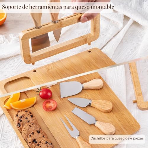 Miniatura 5 de Latern Juego De Tablas De Queso De Bambú, 35cm X 27cm Bandeja De Madera Para Embutidos Tabla De Quesos Con 4 Cuchillos Para Queso, Set De Regalo Ideal Para Navidad Bodas Acción De Gracias Fiesta