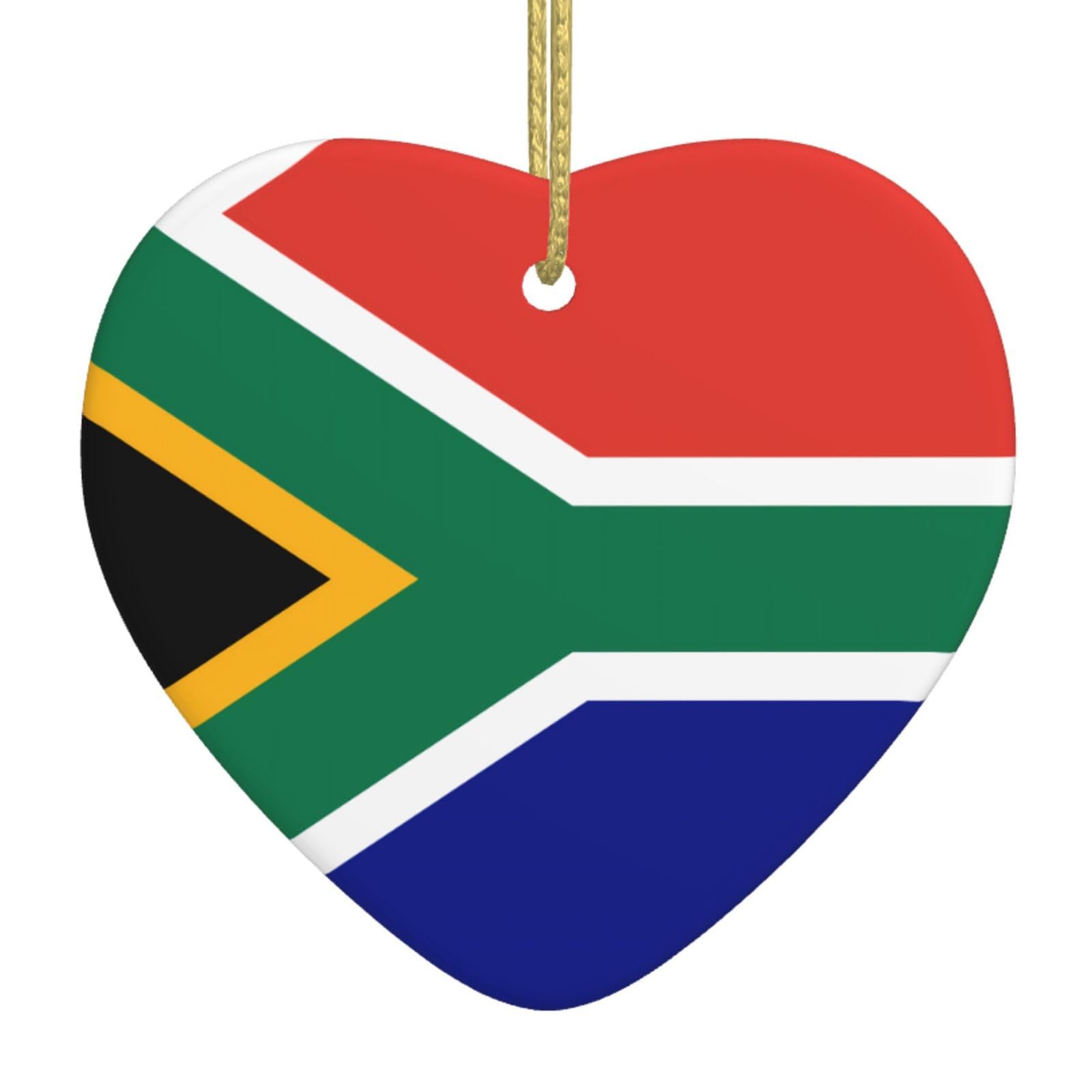 South African Flag Ceramic Christmas Heart Pendant with Silk Thread, Christmas Tree Home Decoration