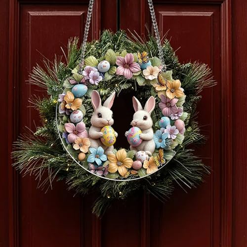 CUBarty Osterdeko zum Aufhängen, Osteranhänger Hase Acryl 2D, Osterhase Deko Fenster Tür, Anhänger Ostern Deko für Ostergeschenk (B)