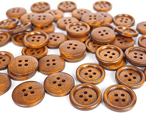 Image of Pack of 12 Buttons Diameter 25 mm,(1 inch) 4 Holed for Sewing and Art and Craft Round Buttons with 4 Holes| (Brown Wooden)