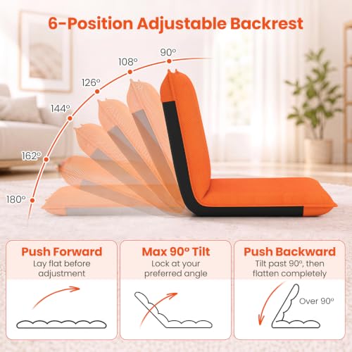 Image of GIANTEX Adjustable Mesh Floor Sofa Chair, 6-Position Multiangle Padded Floor Chair, Cushioned Back Support Versatile, Video Game Chairs for Meditation Seminars Reading TV Watching or Gaming (Orange)