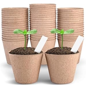 4 Inch Peat Pots, 50PCS Biodegradable Plant Starting Pots Round Nursery Pot, Garden Germination Nursery Pot Bonus 20 Plant Labels (4 Inch, 50P)
