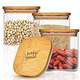 bambuswald ✅ 3 MAL 700 ml FÜLLVOLUMEN – Hier gibt's unser mittelgroßes Frischhalteglas (10 x 10 x 9,5 cm) im nützlichen 3er Pack! Die Behälter bestehen aus hitzebeständigem Borosilikatglas und sind spülmaschinenfest.