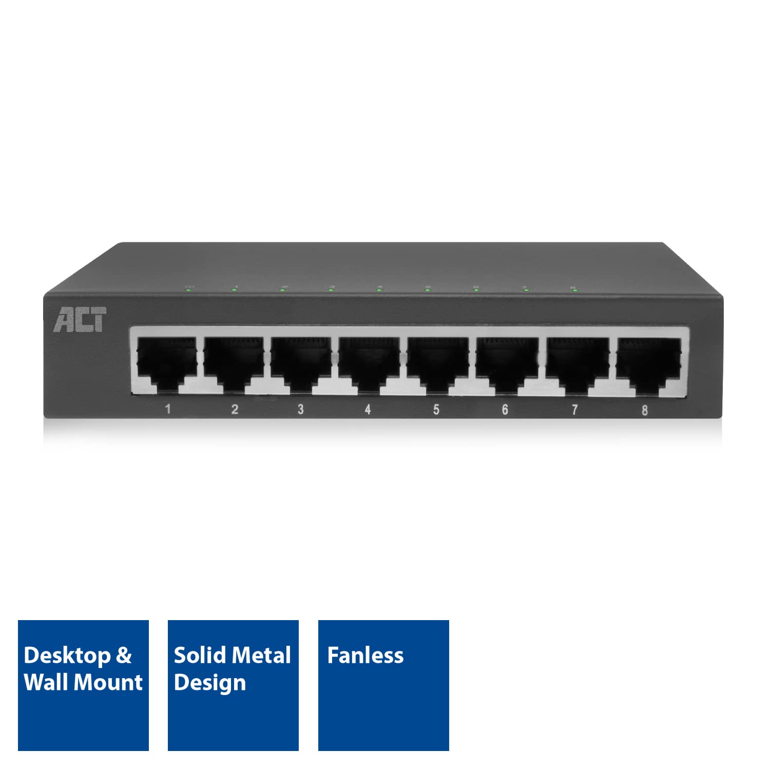 ACT Switch 8 porte, Gigabit Switch 8 porte, LED porta, switch LAN 1000 Mbps, alloggiamento in metallo - AC4418