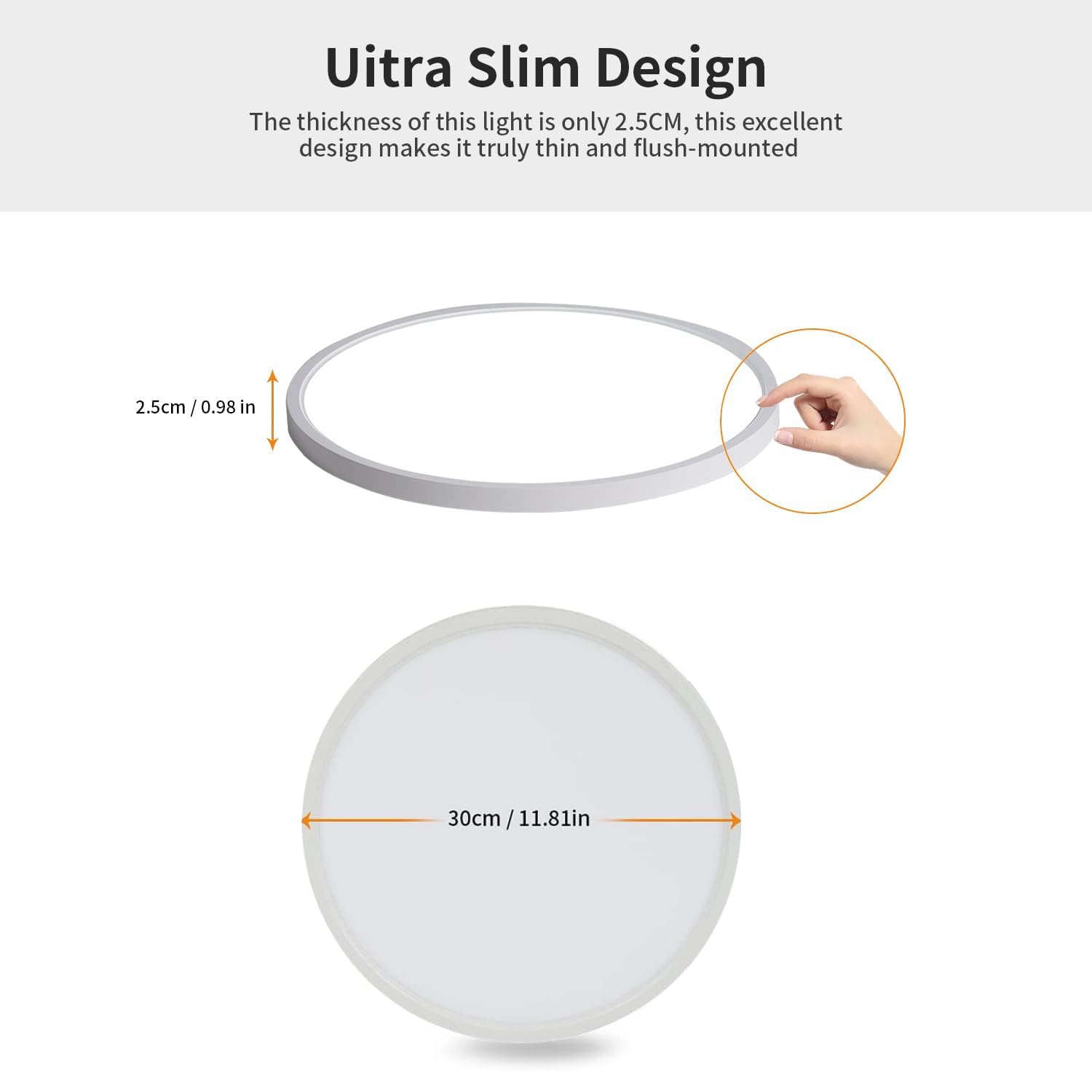 Osairous Lamparas de Techo, Ø30cm 24W Plafon LED Techo, Lampara Techo Dormitorio IP44, 6500k 2160 LM Luz Blanca Fría para Cocina, Dormitorio, Pasillo, Baño, Salón