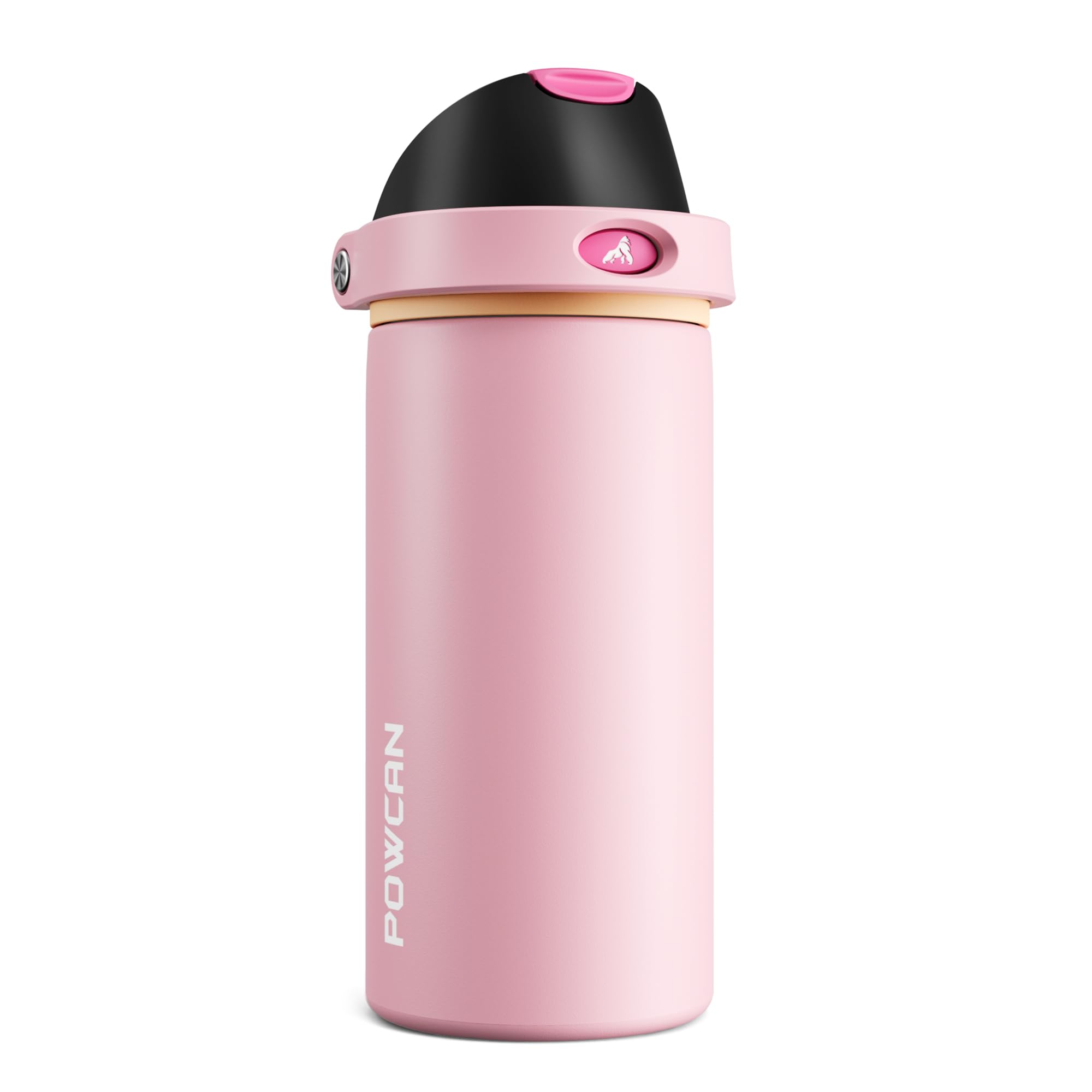 POWCAN 18 oz Insulated Water Bottle for Women: 2-in-1 Push-Button Spout & Quick-Flip Straw, Leakproof, Cold 24Hrs, Fits Car Cup Holder, Stainless Steel Cup for