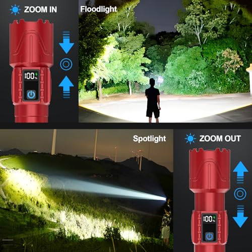 Image of Tactical Flashlight Super Bright High Lumens Rechargeable LED Flash Light | 5000ft Beam, 5000mah, 20H Long Lasting, USB C Charging, Zoomable 5 Modes, Waterproof for Camping Hiking Emergency Men Gift